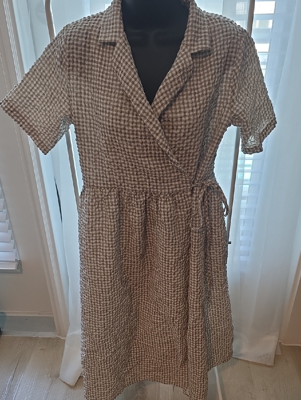 HOTPING Gingham Checked Wrap Midi Dress